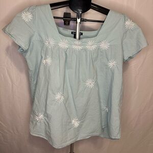 Architect Light Blue Blouse with White Floral Embroidery